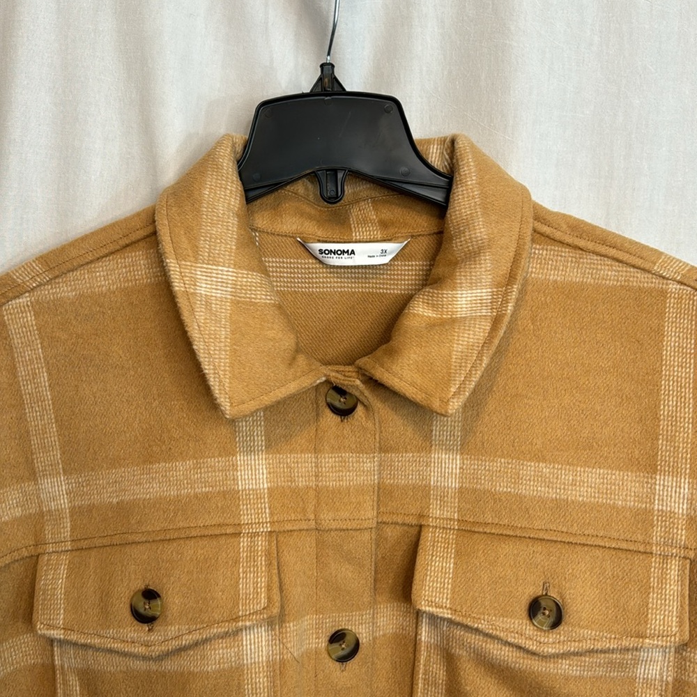 Sonoma Shacket Tan & White Plaid in Sizes 0X, 1X NWT - Picture 3 of 13